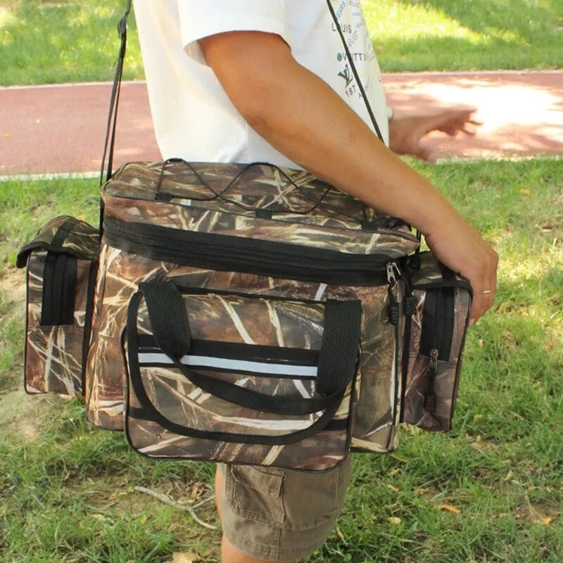 Camouflage Fishing Bag being carried